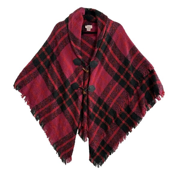 JUICY COUTURE Women Poncho Cape Y2K One Size Red Pink Checker Casual 77-29 - Picture 1 of 11